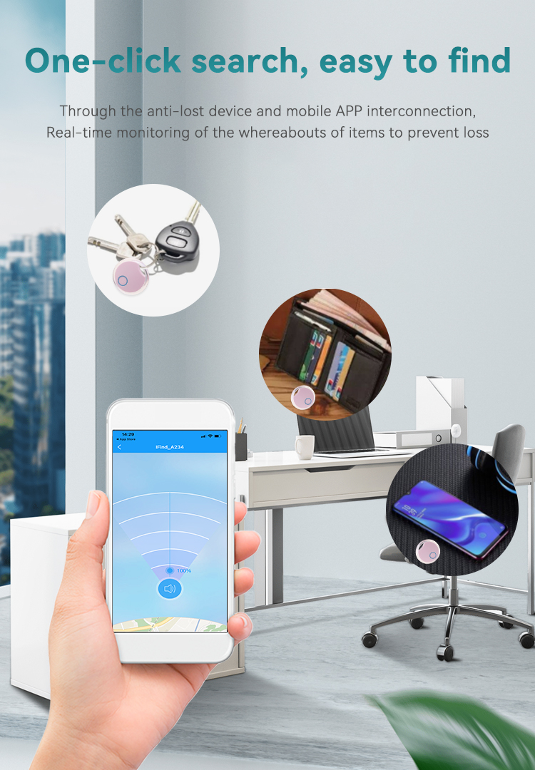 Key Finder,JW1401,40*40*7mm,Black/Blue/Pink/White
