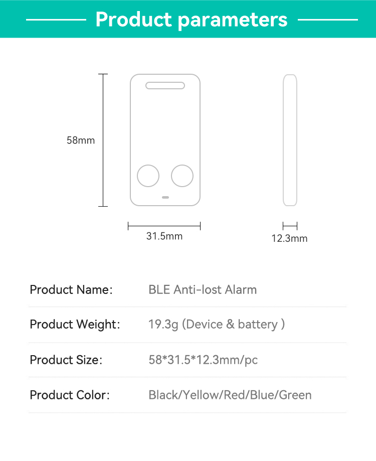Anti-lost Alarm,JW1400,31.5x58x12.5mm/pc,Black/White/Blue