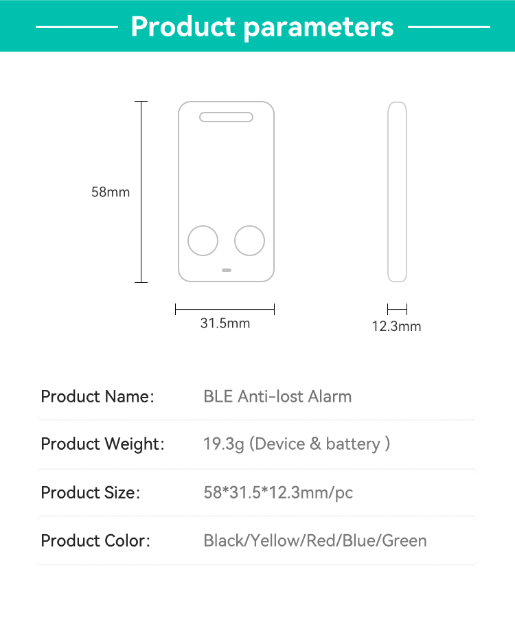 Anti lost Alarm,JW1400,31.5x58x12.5mm/pc,Black/Gray