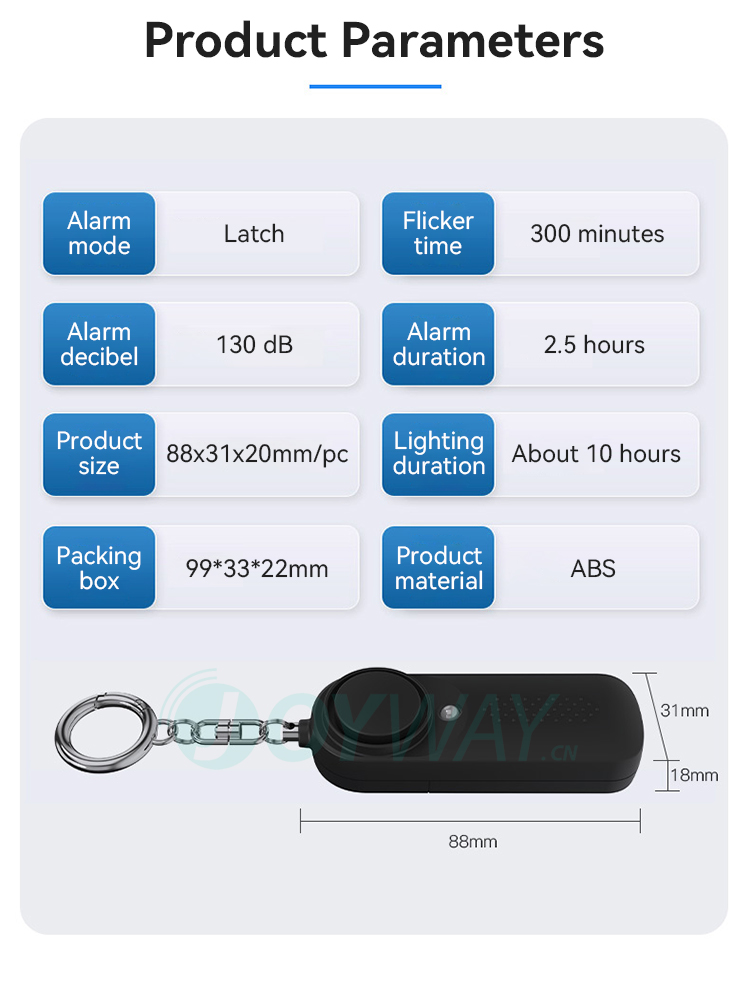 Personal Alarm,JW1507,88x31x20mm,Black/White/Blue/Pink/Purple