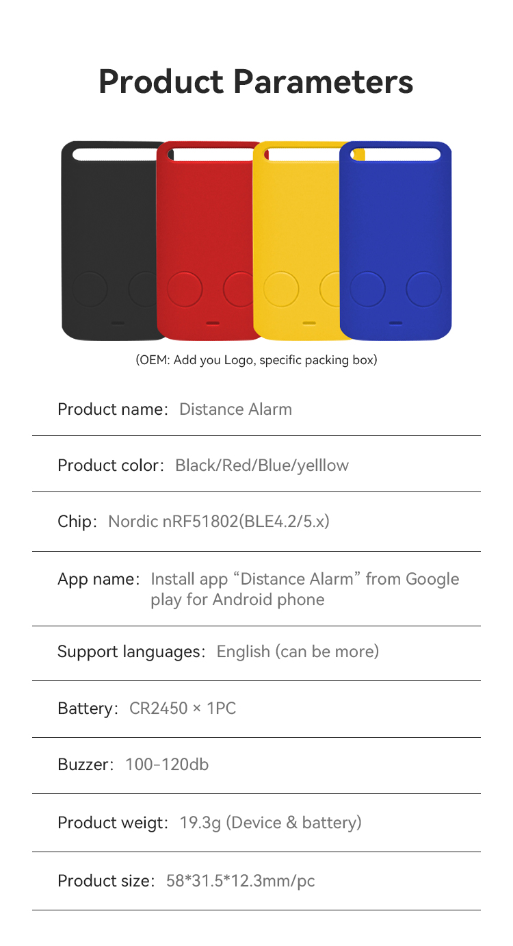 Distance Alarm,JW1400D,58*31.5*12.3mm,Black/Red/Blue/yelllow  