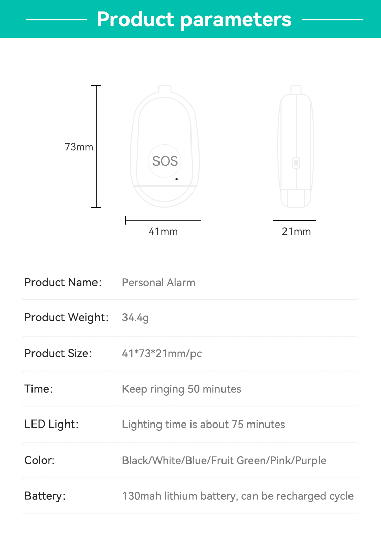 Personal Alarm,JW1504,73*41*21mm,Black/White/Blue/Pink