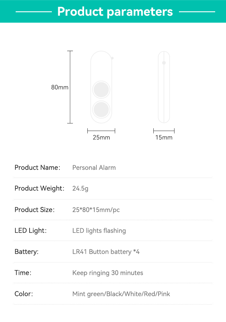 Personal Alarm,JW1505, 46*36*42cm,green/Black/White/Red/Pink