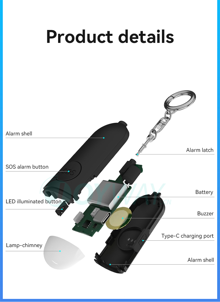 Personal Alarm,JW1506,83*28*17mm,Black/White/Blue/Pink 