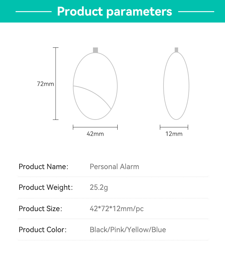 Personal Alarm,JW1408, 22*72*42mm,Black/Pink/Yelllow/Blue